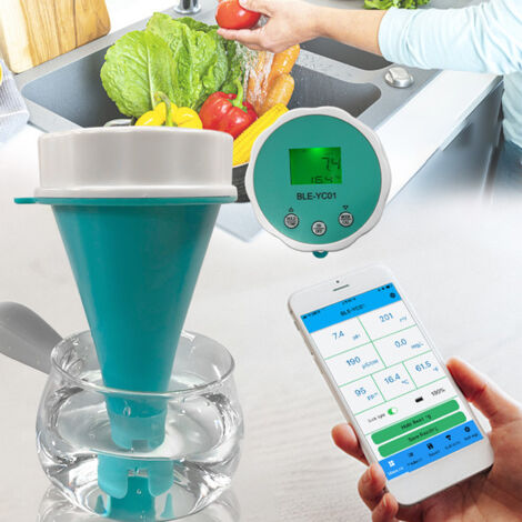 Medidor de pH con 6 funciones, conectividad mediante aplicación, copia de seguridad automática de datos, funcionamiento con batería, medición de la calidad del agua (ORP, CL, temperatura).