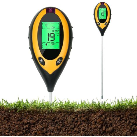 Medidor de pH de suelo 4 en 1, medidor de pH/temperatura/humedad/luz, medidor de humedad para plantas, medidor de pH para jardinería, césped, agricultura y plantas de exterior.