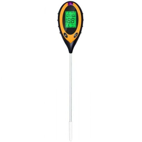 Medidor de pH de suelo, comprobador 4 en 1 de humedad, luz, pH y temperatura, kit de herramientas de jardinería, batería incluida