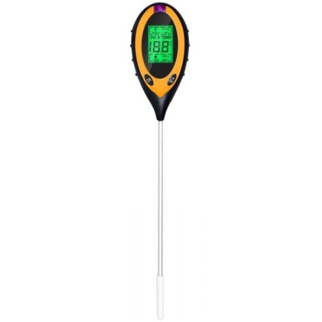 Medidor de pH de suelo, comprobador 4 en 1 de humedad, luz, pH y temperatura, kit de herramientas de jardinería, batería incluida