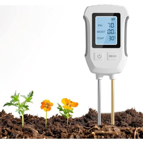 Medidor de pH del suelo 3 en 1, detector de suelo ácido-base, medición de temperatura y humedad, con pantalla digital óptica para jardinería y plantas en maceta.