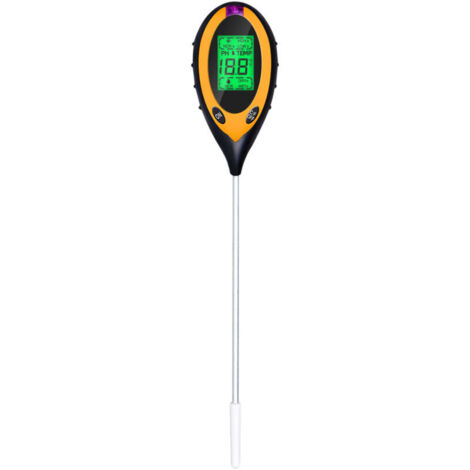 Medidor de pH del suelo 4 en 1, medidor de humedad, luz, pH y temperatura, kit de herramientas de jardinería, batería incluida, amarillo