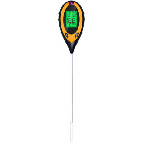Medidor de pH del suelo, 4 en 1, probador de humedad/luz/pH/temperatura del suelo, kits de herramientas de jardinería para jardín, batería incluida, amarillo
