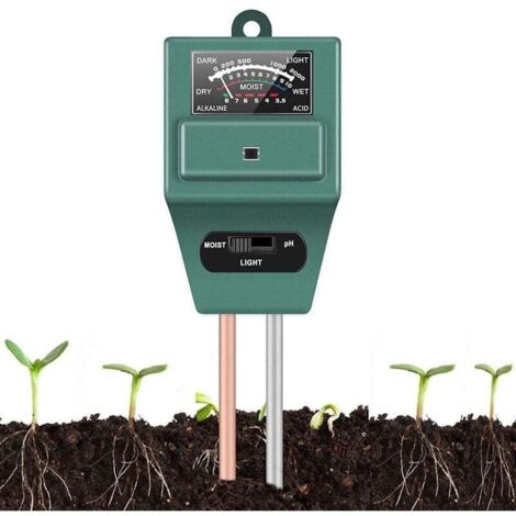 Medidor de pH del suelo, XU, 3 en 1, medidor de humedad y pH con luz ST02 para el hogar, jardín, césped, granja y plantas de interior y exterior (verde) - KZQ