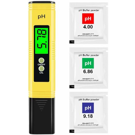 Medidor de PH digital, bolígrafo de PH profesional, alta precisión 0,01 PH, rango de medición 0-14 PH, probador de PH de agua ideal para beber en casa, piscinas y acuarios (amarillo)
