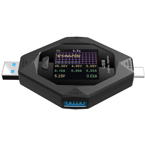 Medidor de potencia digital multifuncional USB-C: medidor de voltaje y corriente, detector de carga para dispositivos USB y Tipo-C.
