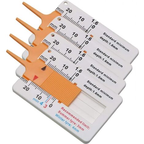 Medidor de profundidad de banda de rodadura de 4 piezas, rango de medición de 0 a 20 mm, herramienta ajustable para el compartimento de la motocicleta (naranja)