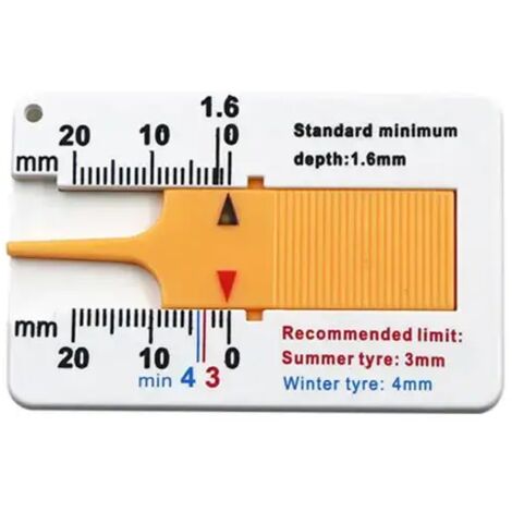 Medidor de profundidad de banda de rodadura para neumáticos de coche (0–20 mm), apto para motocicletas, remolques y furgonetas, color amarillo