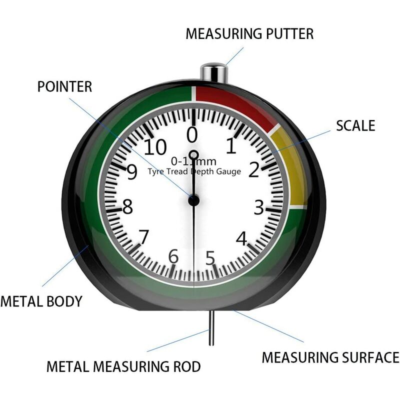 

Medidor de profundidad de la banda de rodadura del neumático, herramienta de medición de profundidad de 0-11 mm, para automóvil, bicicleta,