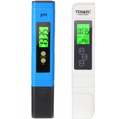 Medidor de prueba de calidad del agua TDS PH EC Temperatura 4 en 1 Juego de probador digital con pantalla LCD Prueba para piscina, acuario (azul), azul + blanco