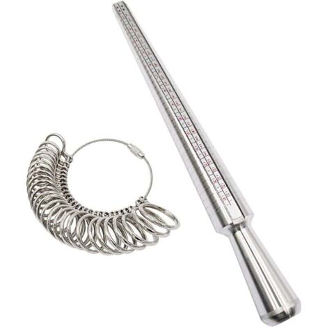 Medidor de tamaño de anillo de acero AIPERQ para definir el tamaño del anillo según el dedo, para hombres y mujeres.