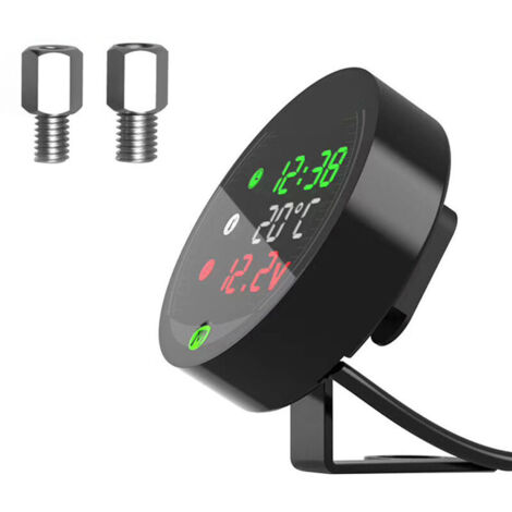 Medidor de temperatura del agua para motocicleta modificado, voltímetro de 12 V, cronómetro, puerto de carga USB, pantalla digital 5 en 1, resistente al agua