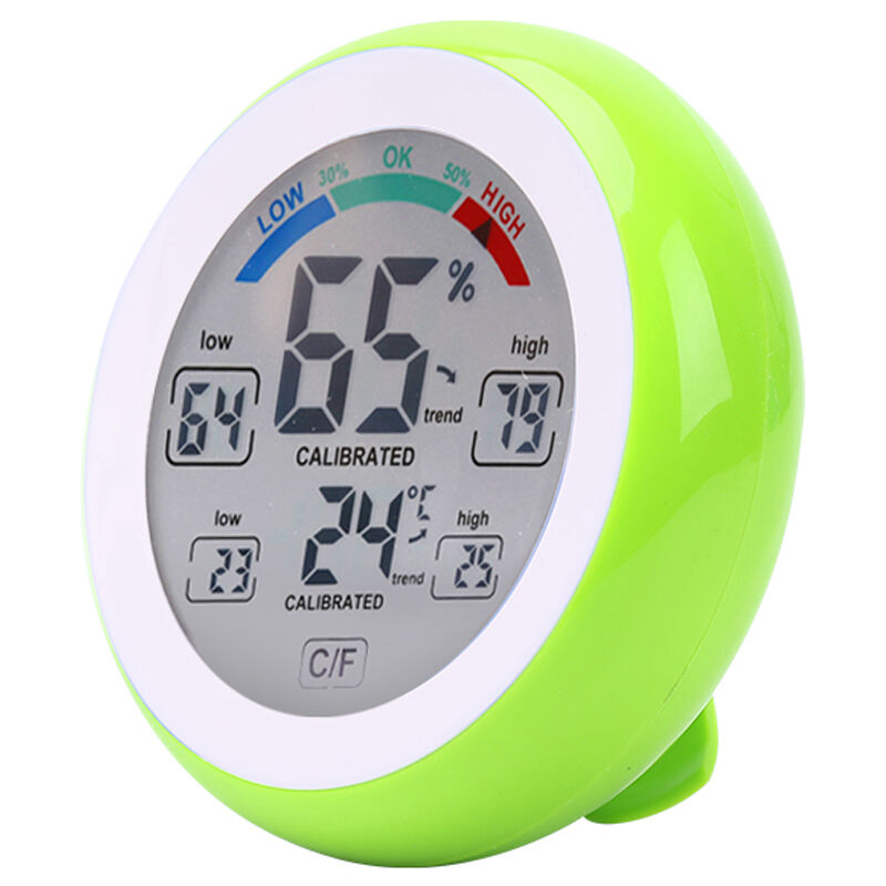 

Medidor de temperatura y humedad con pantalla tactil, termometro e higrometro digital de forma redonda para interiores,Verde