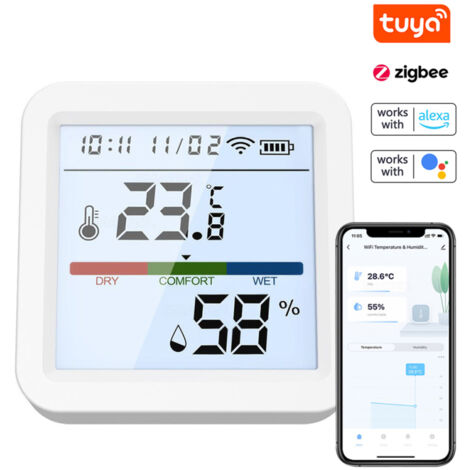 Medidor de temperatura y humedad Tuya ZigBee, pantalla LCD retroiluminada, aplicación móvil, control remoto, compatible con Google Home.
