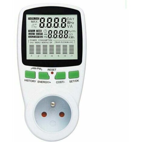 Medidor de vatios/kW enchufable de una pieza, amperímetro, monitor de electricidad doméstica, medidor de energía con enchufe, analizador y comprobador, protección contra sobrecargas 178.57.7