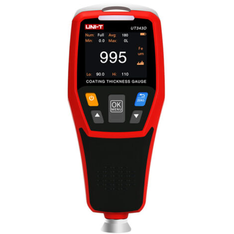 Medidor digital de espesor de recubrimiento para pintura automotriz, rango de medición de 0 a 1250 µm, pantalla LCD retroiluminada, luz de advertencia tricolor, función de transferencia de datos USB.