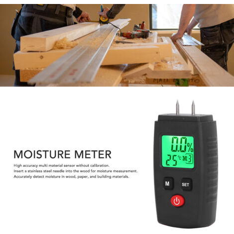 Medidor digital de humedad de madera tipo aguja 3 en 1 con pantalla retroiluminada