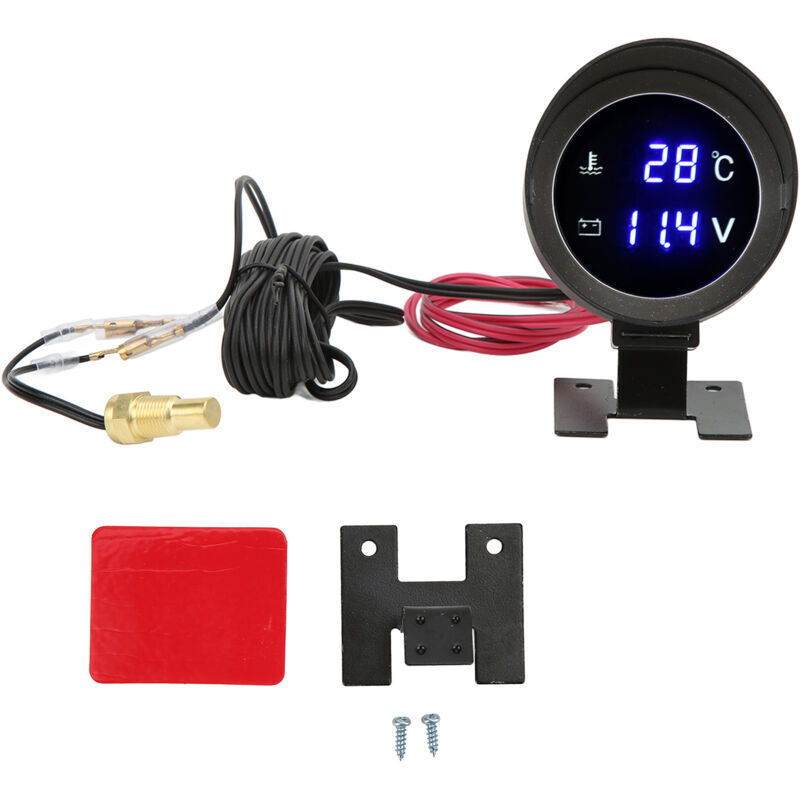 Xisrens Schwarz Medidor Digital De Temperatura De Agua Redondo Eosnow, Voltímetro Led De 9 V-36 V Cc Con Luz Azul Para Coche, Motocicleta Y Todoterreno.