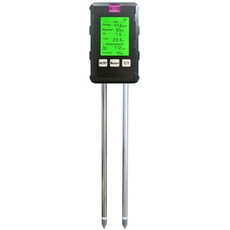 Medidor suelo 6 en 1 – pH, fertilidad, temperatura, humedad, luz, pantalla LCD giratoria 90°