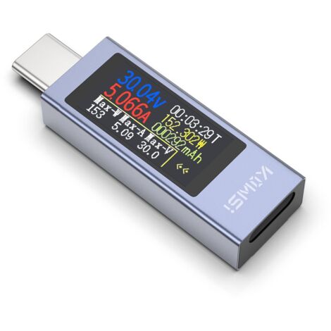 Medidor USB C de Corriente y Voltaje 4-30V 0-12A, Multímetro Digital LCD para Capacidad de Carga y Fuente de Alimentación (Probador USB C)