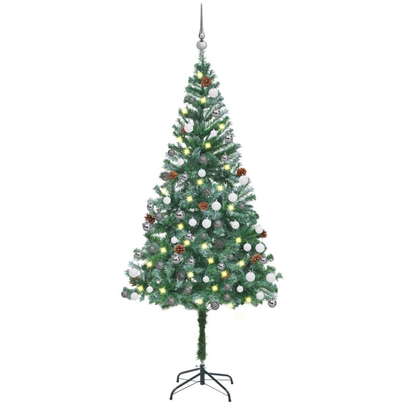 

Medio arbol de Navidad artificial con LED, bolas y pinas 180 cm