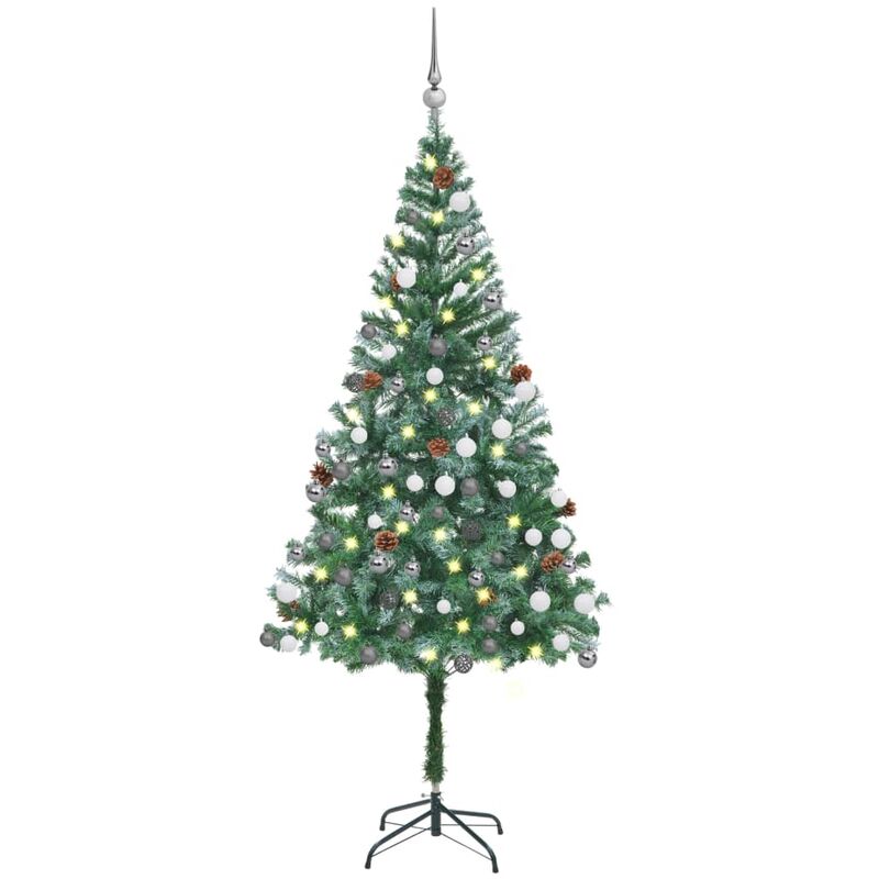 

Medio árbol de Navidad artificial con LED, bolas y piñas 180 cm