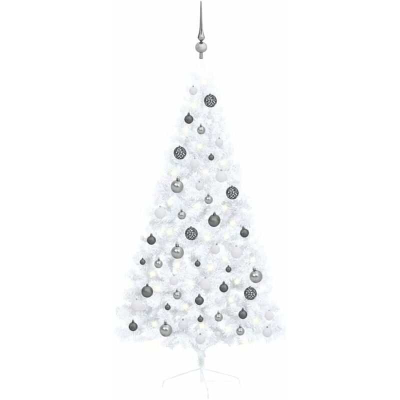 

Medio arbol de Navidad artificial con LED y bolas blanco 150 cm