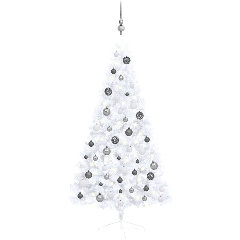 

Medio árbol de Navidad artificial con LED y bolas blanco 150 cm