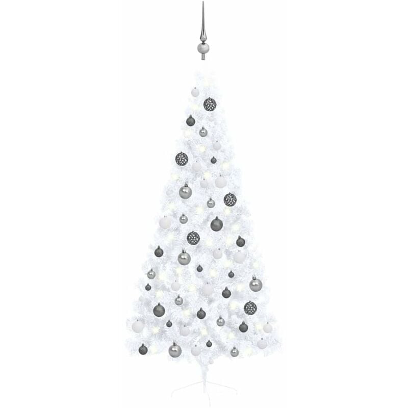 

Medio arbol de Navidad artificial con LED y bolas blanco 180 cm