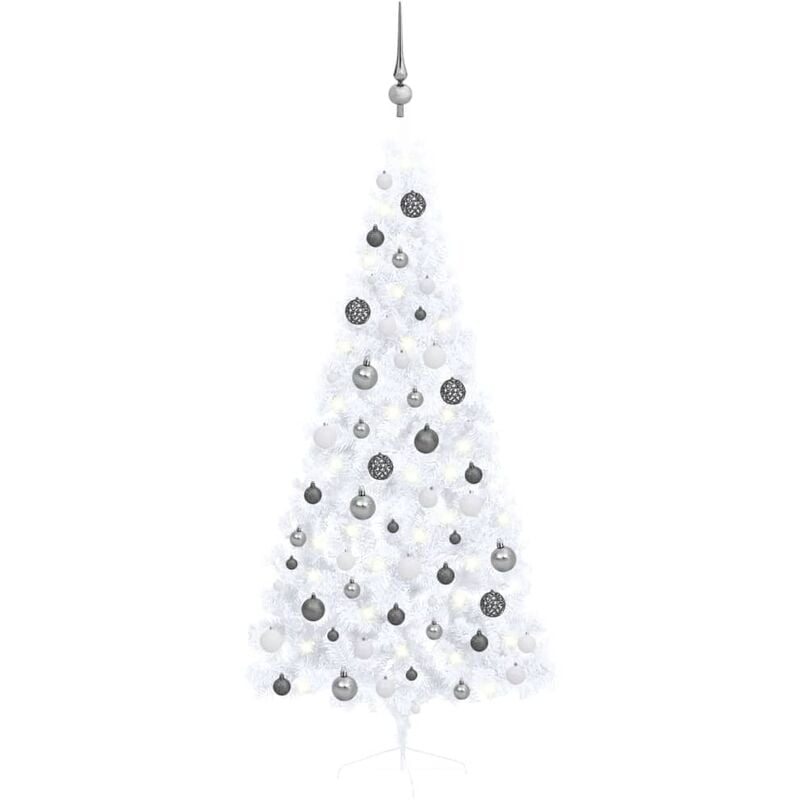 

Medio árbol de Navidad artificial con LED y bolas blanco 180 cm