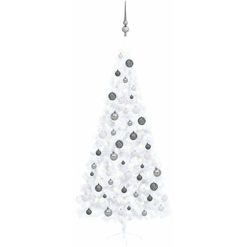 

Medio arbol de Navidad artificial con LED y bolas blanco 210 cm