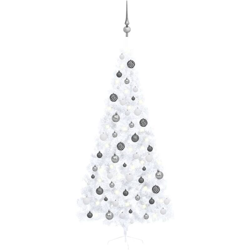 

Medio árbol de Navidad artificial con LED y bolas blanco 210 cm