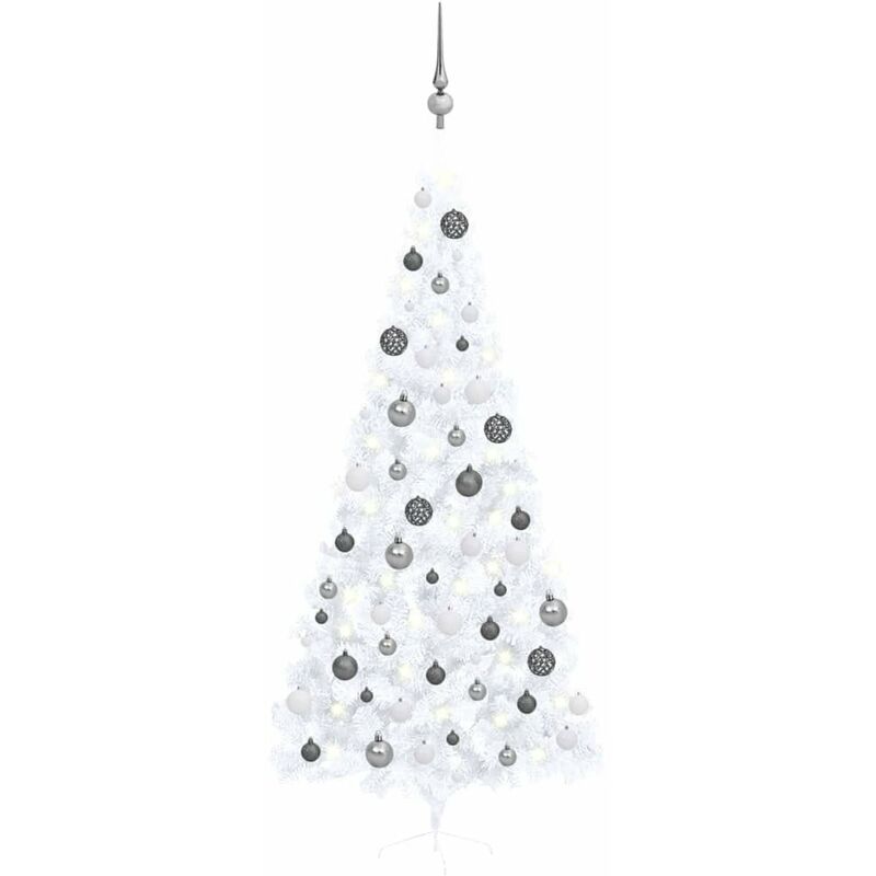 

Medio arbol de Navidad artificial con LED y bolas blanco 240 cm