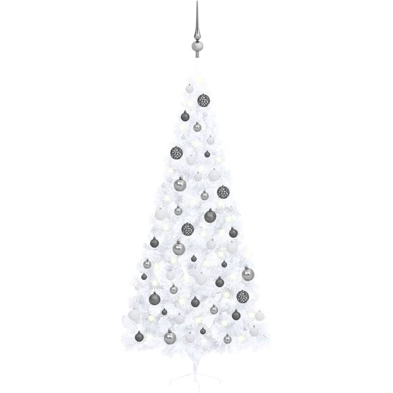 

Medio árbol de Navidad artificial con LED y bolas blanco 240 cm