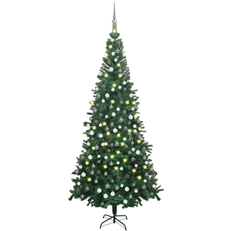 

Medio árbol de Navidad artificial con LED y bolas L verde 240cm