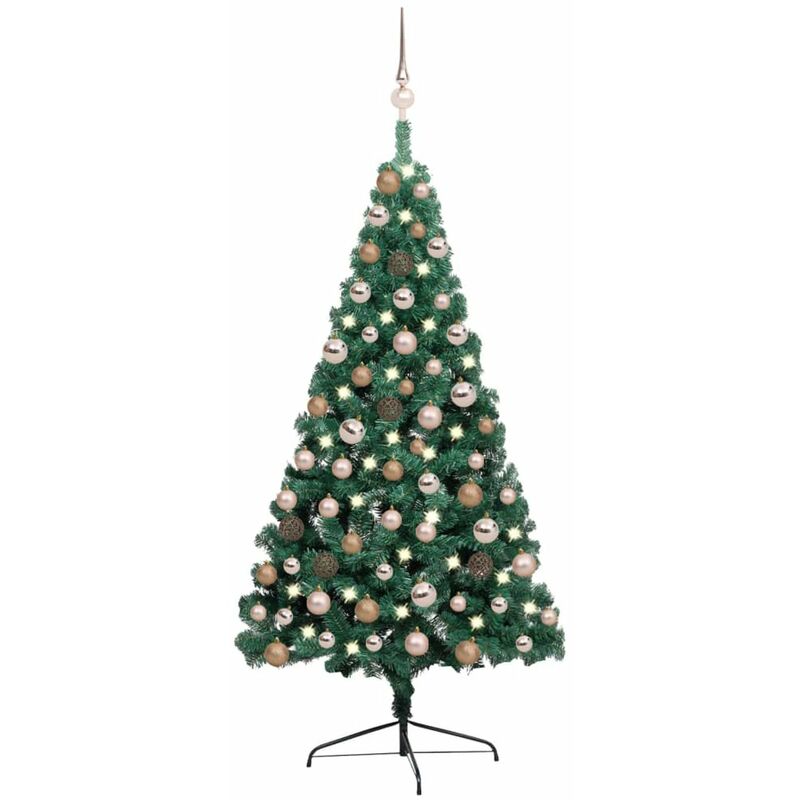 

Medio arbol de Navidad artificial con LED y bolas verde 120 cm