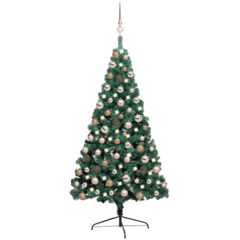 Medio árbol de Navidad artificial con LED y bolas verde 120 cm