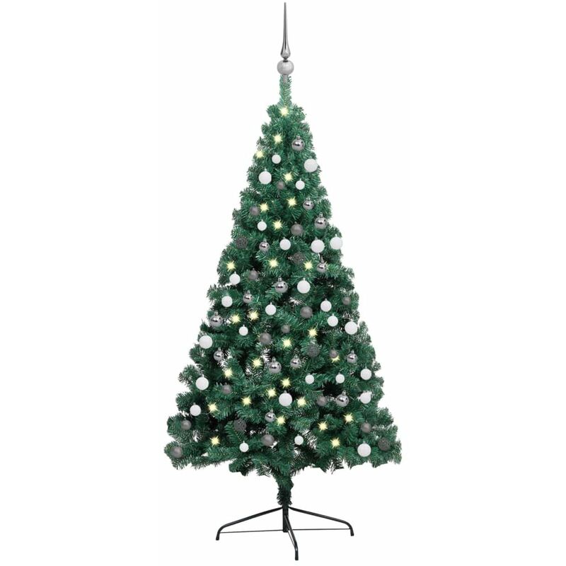

Medio arbol de Navidad artificial con LED y bolas verde 150 cm