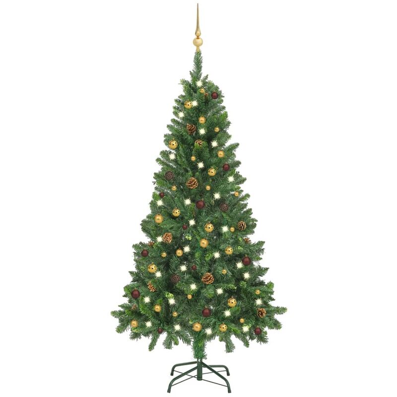 

Medio árbol de Navidad artificial con LED y bolas verde 150 cm