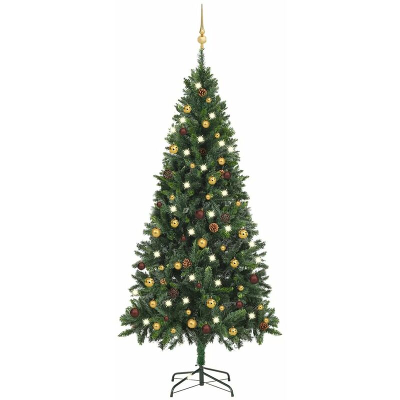 

Medio arbol de Navidad artificial con LEDs y bolas verde 180 cm