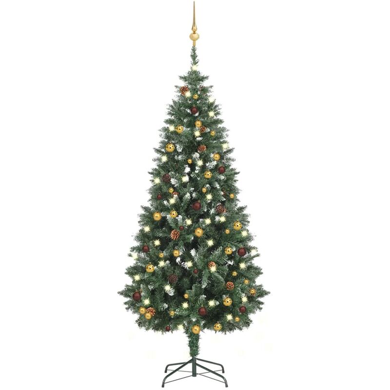 

Medio árbol de Navidad artificial con LEDs y bolas verde 180 cm