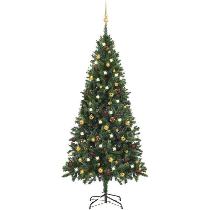 

Medio árbol de Navidad artificial con LEDs y bolas verde 180 cm
