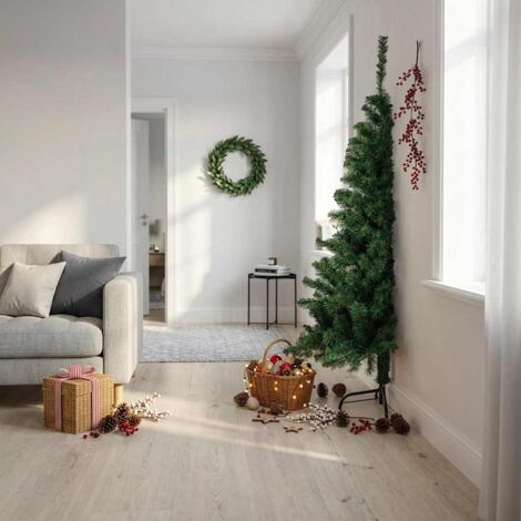 Medio árbol de Navidad artificial con soporte PVC verde 180 cm