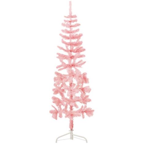 Medio árbol de Navidad artificial con soporte rosa 120 cm