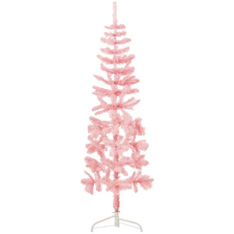 Medio árbol de Navidad artificial con soporte rosa 120 cm vidaXL