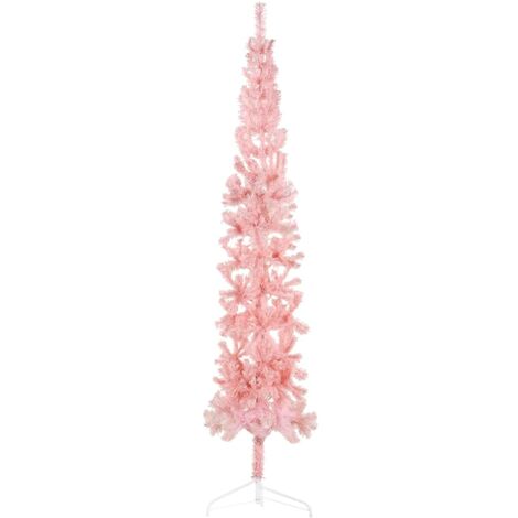 Medio árbol de Navidad artificial con soporte rosa 240 cm