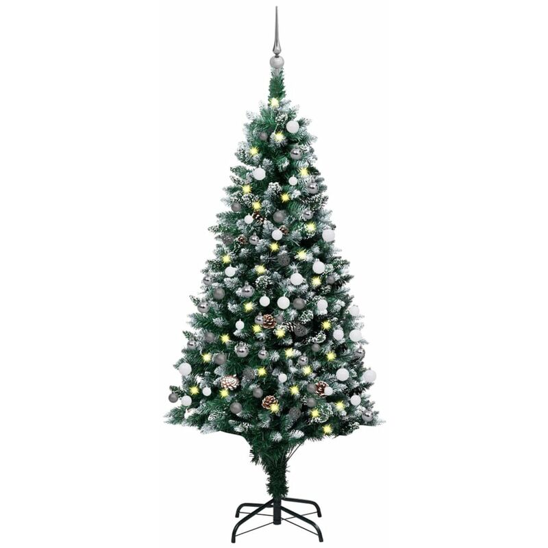

Medio arbol de Navidad artificial LED, bolas y pinas 150 cm