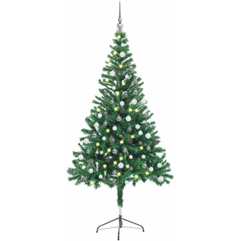 

Medio arbol de Navidad artificial LED y bolas 380 ramas 150 cm