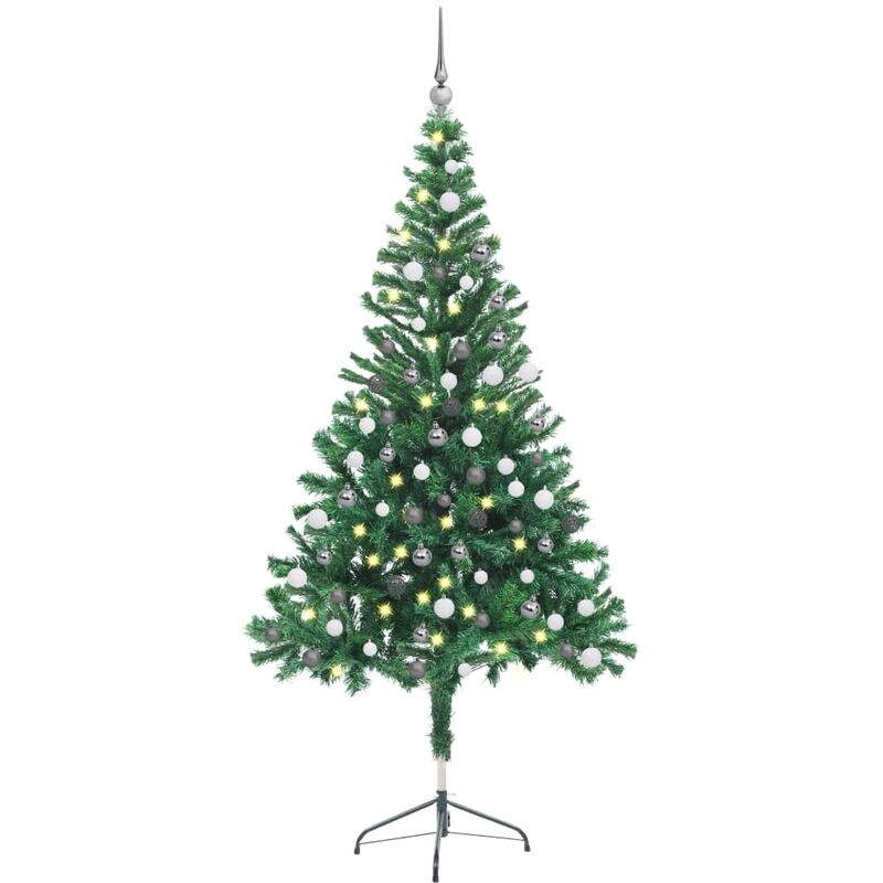 

Medio árbol de Navidad artificial LED y bolas 380 ramas 150 cm