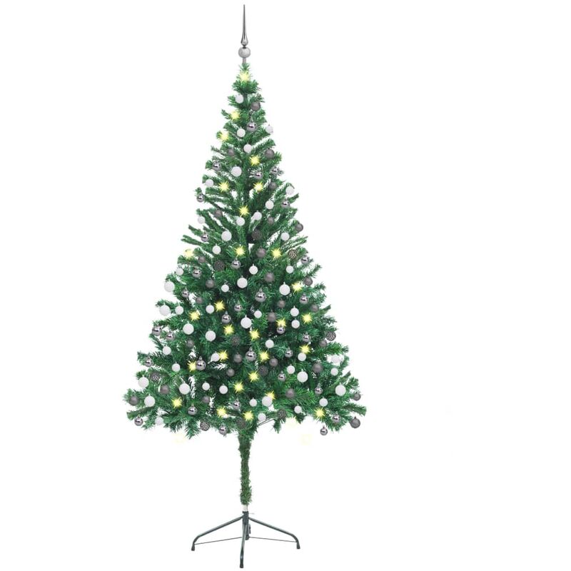 

Medio árbol de Navidad artificial LED y bolas 910 ramas 210 cm